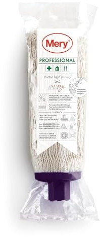 Mery - Serpillière Professionnelle en Coton, Super Absorbante, Tête Universelle, Résistante, Dimensions: 25 cm, 11x7x35 cm, Couleur Naturelle, Ecru