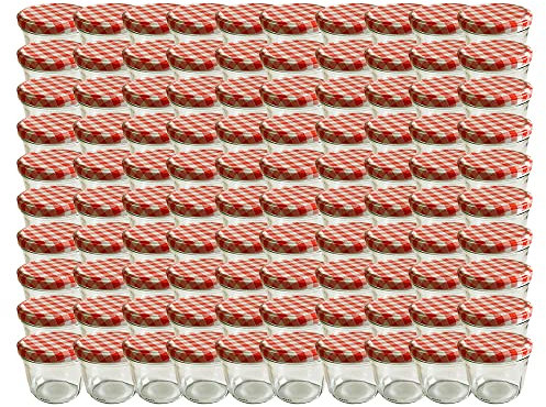 hocz 100 x Marmeladengläser 230ml - Einmachgläser Rot Kariert TO 82 - Einweckgläser mit Schraub-Deckel - Einkochgläser klein - Made in Germany