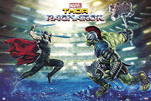 Marvel - Thor - Ragnarok Battle- Poster Druck Plakat - Größe 91,5x61cm + 2 St Posterleisten Kunststoff 93 cm schwarz