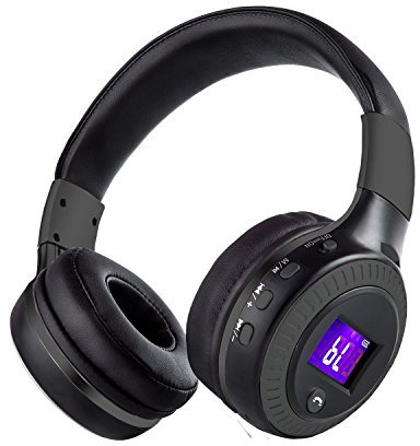 SUAVER Bluetooth Headphones, Foldable Headphones LED Display Screen Hi-Fi Stereo Wireless Headset, Bluetooth Earphones with Mic,Support FM Radio TF Card for PC/Cell Phones(Black)