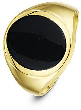 Theia Herren Siegelring 9 Karat Gelbgold, Ovaler, Set mit schwarzem Onyx 14 x 12mm, Größe 58 (18.5)