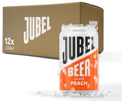 JUBEL Peach Beer (12x330ml) | Award Winning Gluten Free Beer | Vegan/Low Calorie/Low Sugar | Dangerously Refreshing Fruit Lager | Sociable 4% ABV | Voted UK's Best Fruit Beer | B Corp Certified