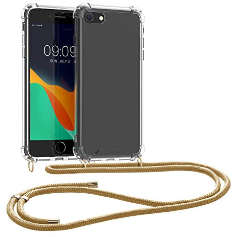 kwmobile Necklace Case kompatibel mit Apple iPhone SE (2022) / iPhone SE (2020) / iPhone 8 / iPhone 7 Hülle - Silikon Cover mit Handykette - Band Handyhülle Gold Transparent