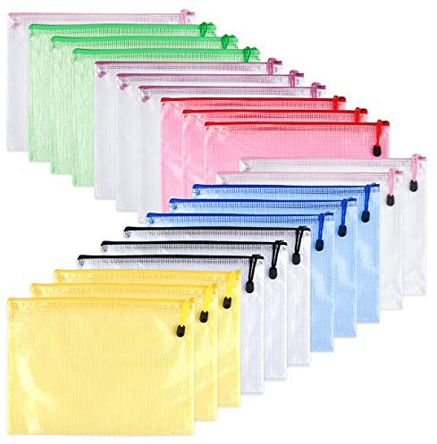 TUPARKA 21 Stück Dokumententasche A5 Zipp Aktenmappen PVC Druckverschlussbeutel Mesh Dokumententaschen für Schule Büro Kosmetik Quittungen Lagerung Hausaufgaben Aufbewahrung
