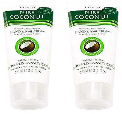 Inecto Pure Coconut Oil Hand & Nail Cream 75ml Moisturiser for Dry and Cracked Hands - Pack of 2