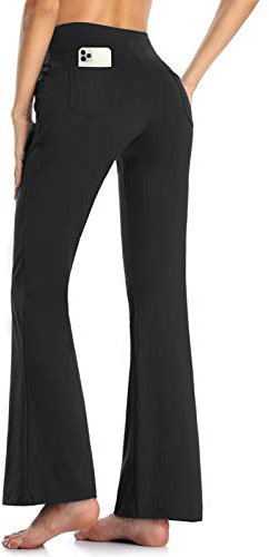 MOVE BEYOND Damen Yogahose Sporthose Bootcut Butterweiche Jogginghose Schlaghose Hohe Taille mit Taschen, Schwarz, S