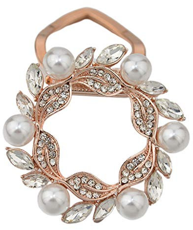 SM SunniMix Feuille Perles Blanches Foulard Clip Boucle Strass Foulard Anneau Châle Broche