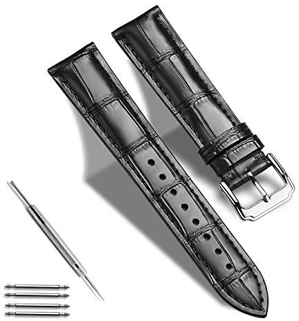TRISTRAPS Krokodilleder/Echtleder Uhrenarmband 18mm/19mm/20mm/21 mm/22mm/23mm/24 mm Lederverschluss Schnallenuhrarmband Ersatzband (22mm, schwarz)