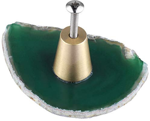 mookaitedecor Tranche Agate Vert Boutons de Portes Tiroirs Armoire Meuble,Poignée Placard Bouton Pierre Naturelle pour Commode Cuisine,Lot de 4