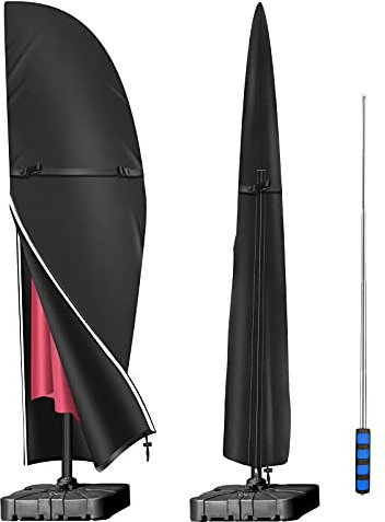 YoungBee Housse de protection pour parasol de 2 à 3 m, imperméable, coupe-vent, anti-UV, fil teinté Oxford 420D amélioré, avec tige (265 x 50 x 70 x 40 cm, noir)
