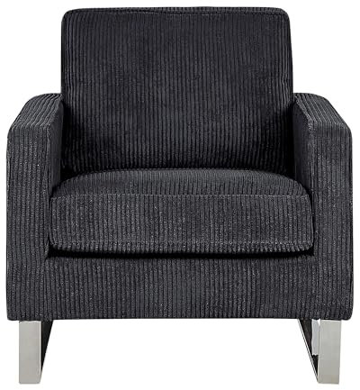 Beliani Retro Sessel Cord Füße aus Edelstahl schwarz Vind