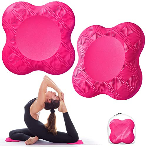 Bigmeda 2Pezzi Yoga Ginocchiere,Tappetino Yoga Antiscivolo, Ecologico e Leggero Equilibrio Sportivo Cuscino per Proteggere Ginocchia, Caviglia, Gomito, Mano (Rose rossa)