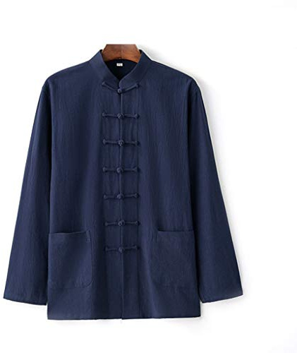 ZHOUXIAO Biancheria di Cotone Tai Chi Unifori Uniforme Uomo Kung Fu Abbigliamento Manica Corta Cinese Vestiti Tradizionali Tops, Tang Suit Hanfu Giacca Camicia Cappotto Marti blue1-XL