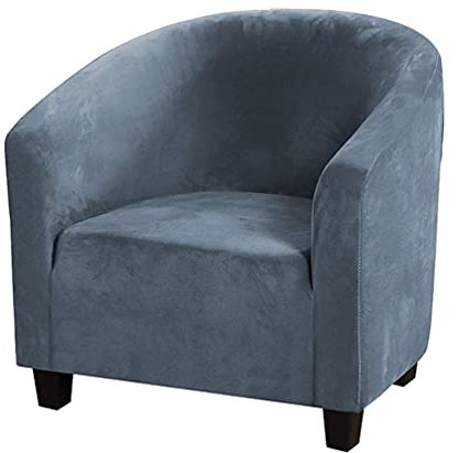 Highdi Einfarbig Sesselschoner Stretch Luxus Samt Sesselhussen, Universal Club Chair Schonbezug Sofabezug Sofaüberwurf für Clubsessel Loungesessel Cocktailsessel (Grau Blau)