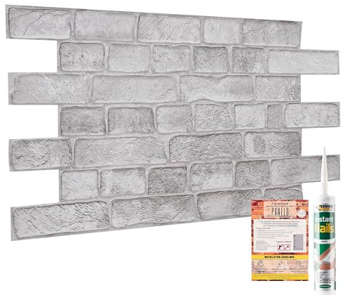 Panneaux Muraux 3D Lot de 10 Feuilles Couvrant 4,6m² – Panneau Mural Décoratif en Plastique PVC Taille 96x48cm, utiliser pour Cuisine, Salon, Salle de Bain, Bureau – Panneaux Muraux Effet Brique Grise