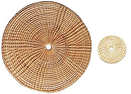 Lot de sets de table ronds en rotin naturel fait à la main - Résistant à la chaleur - Accessoires de cérémonie du thé - Dessous de plat en rotin (30 cm, normal)