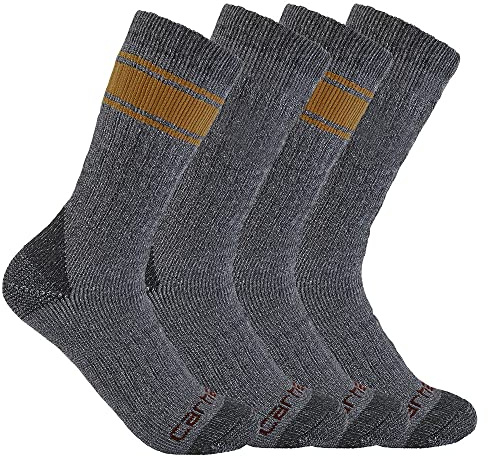 Carhartt Men's Heavyweight Crew Sock 4 Pack, Assorted 2 Grey, X-Large