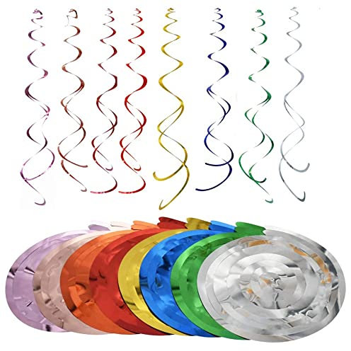 Hängende Spiralen Girlande, 48 Stück Multicolor Wirbel Deko Foil Party Swirl Decorations, Deckenhänger Spiral Girlande Spiralen Ringe Kranz für Geburtstag, Hochzeit, Silvester oder Karneval Chirstmas