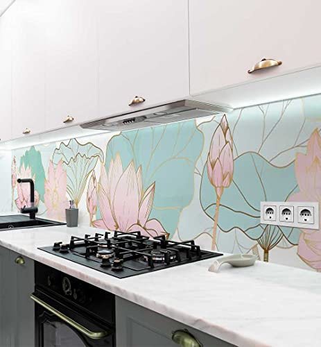 MyMaxxi - Selbstklebende Küchenrückwand Folie ohne Bohren - Motiv Zeichnung von Blumen und Blüten 60cm hoch- Klebefolie Wandbild Küche - Wand-Deko - Rose Lilie Jasmin Malerei 280 x 60cm