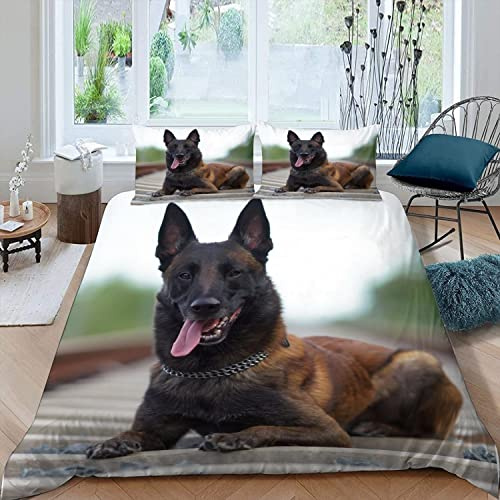 Belgischer Schäferhund Malinois Bettwäsche 135×200 Weiche Mikrofaser 3d Druck Tierbild Bettbezug mit Reißverschluss Für Kinder Zimmer Dekor Sommer 3 Teilig Bettwäsche Set mit 2 Kissenbezü ge 80×80 cm