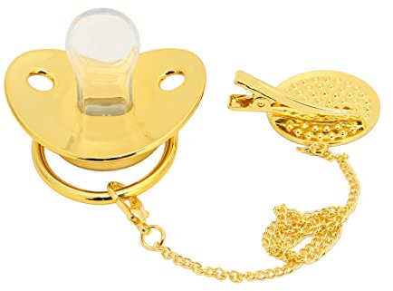 Alomejor Baby Schnuller, Gebogenes Design, 26 Buchstaben, Sichere Materialien, Gesunder Bling Baby Schnuller mit Clips, für 6 Bis 18 Monate, Goldene Farbe(L)