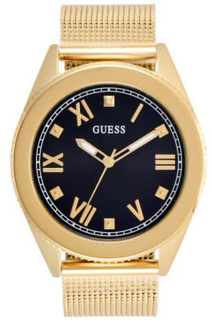 Guess US Herren-Armbanduhr, goldfarbenes Netzgewebe, analog