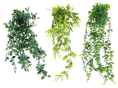 MEYDLL 3 Pezzi Pianta Finte da Interno Cadenti in Vaso, Piante Pendenti Artificiali Edera Finta con Vasi, Plastica Pianta Artificiale Finta Cadente per Casa Balconi Esterno Giardino Decorazion