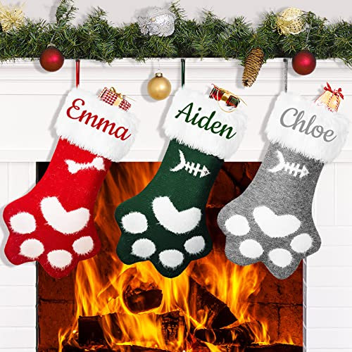 DecroXmas Weihnachtsstrümpfe Personalisierte Haustier Grau 3Pack Hund Weihnachtsstrümpfe Grün und Rot hängende Strümpfe für Weihnachtsbaum Dekoration