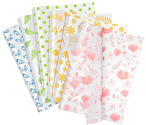 Larcenciel Seidenpapier 60 Blatt, Metallic Blume Seidenpapier für Geschenktüten & Geschenkverpackung, Elegantes Pflanzenmuster Geschenk Verpackungsmaterial für Feiertage, Handwerk (50 x 35 cm)