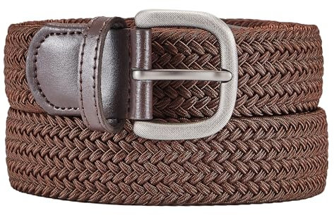 Bluecton Gürtel Männer Flechtgürtel Übergröße Elastischer Stretchgürtel Stoffgürtel Herren 120cm Braun