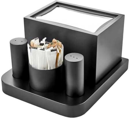 GGM Gastro | MEVA4 | Menage - 4-teilig - Serviettenhalter, Zahnstocherhalter, Salz & Pfeffer - Schwarz