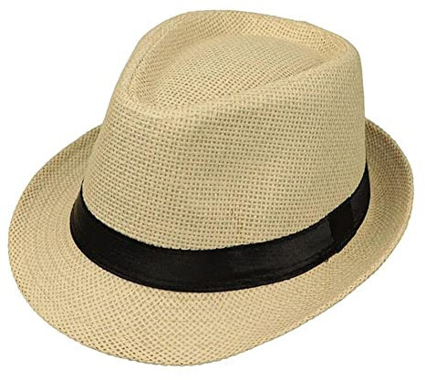 JowTreex Summer Straw Sun Hat for Women and Mens,Short Brim Panama Fedora Beach Sun Trilby Hat for Vacation (as8, Alpha, m, Khaki-58)