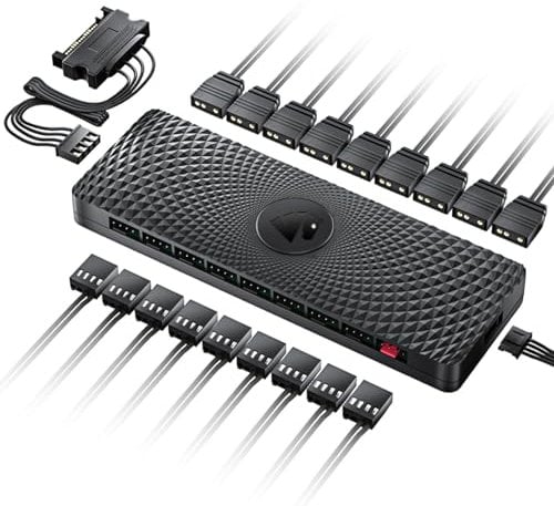 AsiaHorse Concentrador de ventilador 2 en 1 ARGB/PWM de 9 puertos, distribuidor con alimentación SATA, adaptador 12V4PIN PWM,5V3PIN ARGB,concentrador de control de placa base, gestión de cables