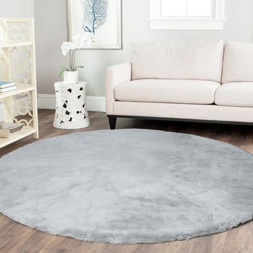 Latepis Runder Teppich Grau Flauschiger 150 cm Bettvorleger Schlafzimmer Flauschig Wohnzimmer Kurzflor Teppich Fellteppich Kunstfell Waschbar Kinderzimmer Teppiche Gegend