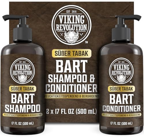 Viking Revolution - Bartshampoo & Conditioner Set - Erweicht, Glättet & Stärkt den Bartwuchs - Bartshampoo Für Männer - Süßer Tabak - Geschenke Für Männer - 2 x 500 ml