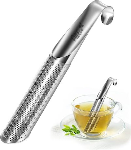 AllEco® Edelstahl Teesieb mit Hakengriff für losen Tee - Teefilter, Teebeutel, Teeei, Teekugel, Anti-Stress-Geschenk, nachhaltig & wiederverwendbar - Für Tee-Liebhaber, Perfekt für Tasse und Teekanne