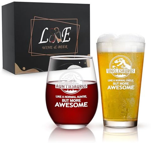 Joymaking Auntie and Uncle Gifts, Christmas Wine Glass Sets, Auntie Gifts, Uncle Gifts, Christmas Wineglass for Auntie und Uncle, Christmas Gifts for Auntie and Uncle from Niece and Nephew 17oz