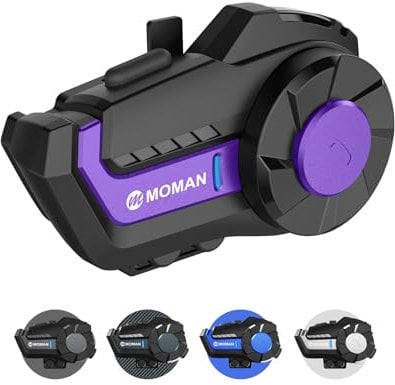Moman Motorrad Intercom Headset, H2 Pro【1 Pack Lila】 Motorradhelm Gegensprechanlage Wireless 5.1 Kommunikationssystem 1000M FM Radio Wasserdicht IP65, Motorrad-Intercom-Headset-Helm-Motorcycle