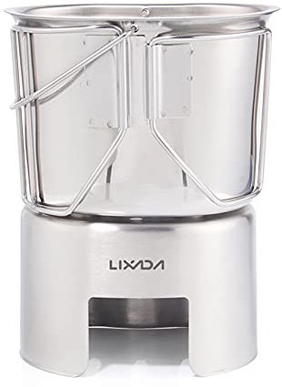 HUIOP Kantinen-Becher, Camping-Kochgeschirr, Edelstahl-Kantinen-Becher mit Holzofen, Set für Outdoor, Survival, Rucksackreisen, Wandern, Picknick