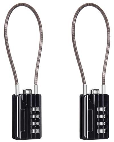 SEPOX® Versatile Twins Resettable 4-Digit Combination Padlock with Extra Long Cable 18cm, Personalized Password, Durable Vinyl Steel Cable Black, Multipurpose Lock for Suitcase, Gym Lockers, Toolbox