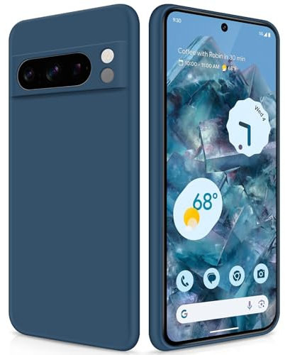 GiiYoon Cover per Google Pixel 8 Pro Custodia in Silicone, Custodia Antiurto Case Sottile in Silicone TPU con Strato Interno in Fibra e Protezione della Fotocamera, Blu
