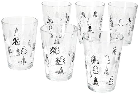 Ritzenhoff & Breker Weihnachtsbaum 6er Set Glühweingläser I 240ml, H 11cm I Tee-Glas mit Tannenbaum-Dekor in Schwarz & Weiß I Weihnachtsglas für Kaffee, Eierlikör & Co an Nikolaus & zum Advent