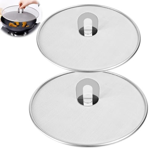 Tufa 2 Stück Edelstahl Spritzschutz Multifunktionaler Spritzschutz Pfannen, Klappbarer, für Widersteht Spritzfett Kochblume überkochschutz (29cm+33 cm)
