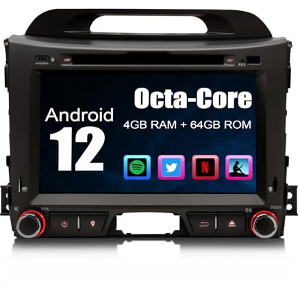 Erisin 8-Core Android 12 4+64GB Autoradio 2 Din für Kia Sportage FWD III SL Wireless Carplay GPS IPS Bluetooth 5.0 WiFi 4G DSP OBD