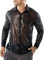 AIEOE Herren Glitzer Hemd Langarm Retro Party Hemd Kostüm Fasching Oberteile Pailletten Shirt Schwarz Herstellgröße L