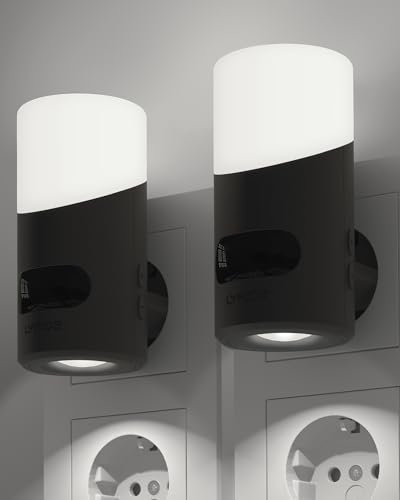 Lyridz Nachtlicht Steckdose mit Bewegungssensor Oberen und Unteren Beleuchtung Ultrahelles, 2 Stück Dimmbares Nachtlampe Kaltes Weiß LED Nachtlicht mit 3 Modi für Schlafzimmer, Küche, Flur, 6500K