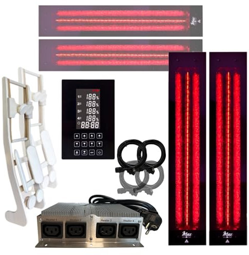 Set frameless InfraROTmed MAX© Projecteur de chaleur profonde 2 x 500 + 2 x 1300 W + commande icon 4 touches, 2 dossiers, radiateur infrarouge pour sauna cabine infrarouge, projecteur à spectre