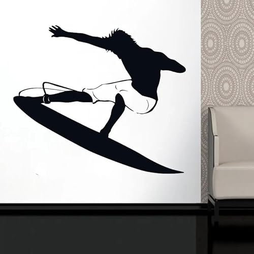 YOUSHIHUI Surf Silhouette Wandaufkleber, Surfbrett, Welle, Ozean, Extremsport, Schlafzimmer dekorative Wand, Abziehbild, Vinyl Wandaufkleber Poster, 66x57cm