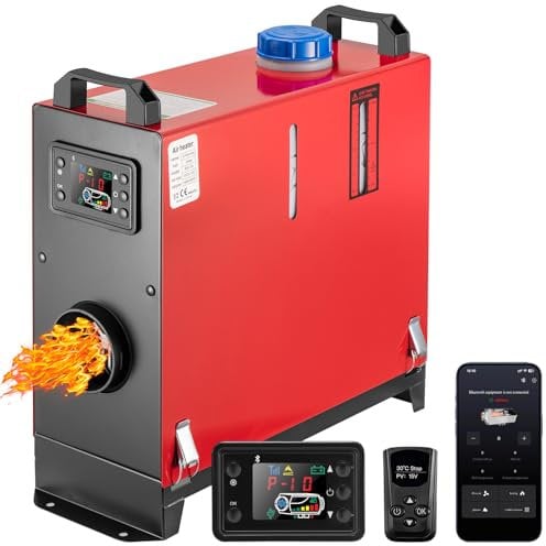 Redriver Standheizung, 8KW Standheizung Diesel, 12V/24V Lufterhitzer, 0.1-0.25L/h, Air Diesel Heizung mit Schalldämpfer, LCD Schalter u. Fernbedienung für Auto RV Boote LKW KFZ PKW Wohnmobil(Rot)
