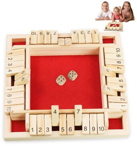 ZITUZY Shut The Box - Gioco da tavolo Woods, gioco da tavolo in legno, 4 giocatori, Shut The Box, gioco di dadi da 1 a 4 giocatori (rosso)